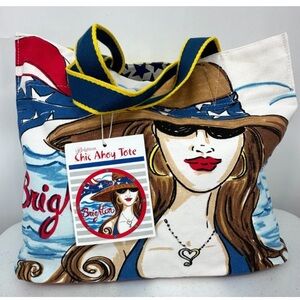 Brighton Womens Chic Ahoy Double Handle Nautical Canvas Travel Shopper Tote Bag
